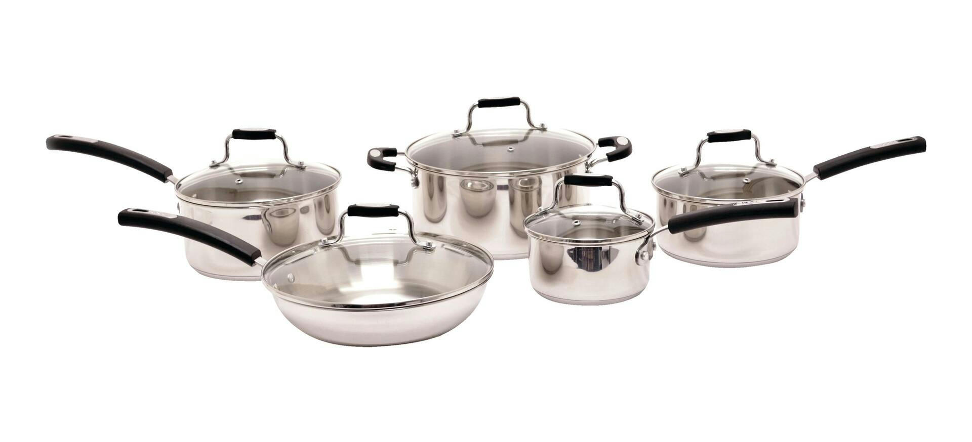 Heritage Elite Stainless Steel Cookware Set, Dishwasher & Oven Safe, 10-pc