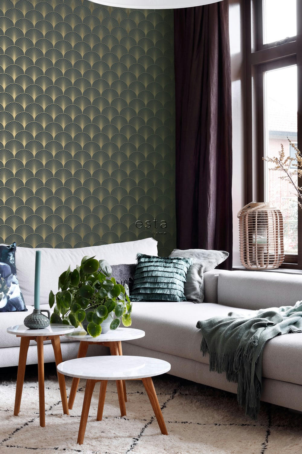 ART DECO - papier peint art déco bleu foncé et or 0,53 x 10,05 m