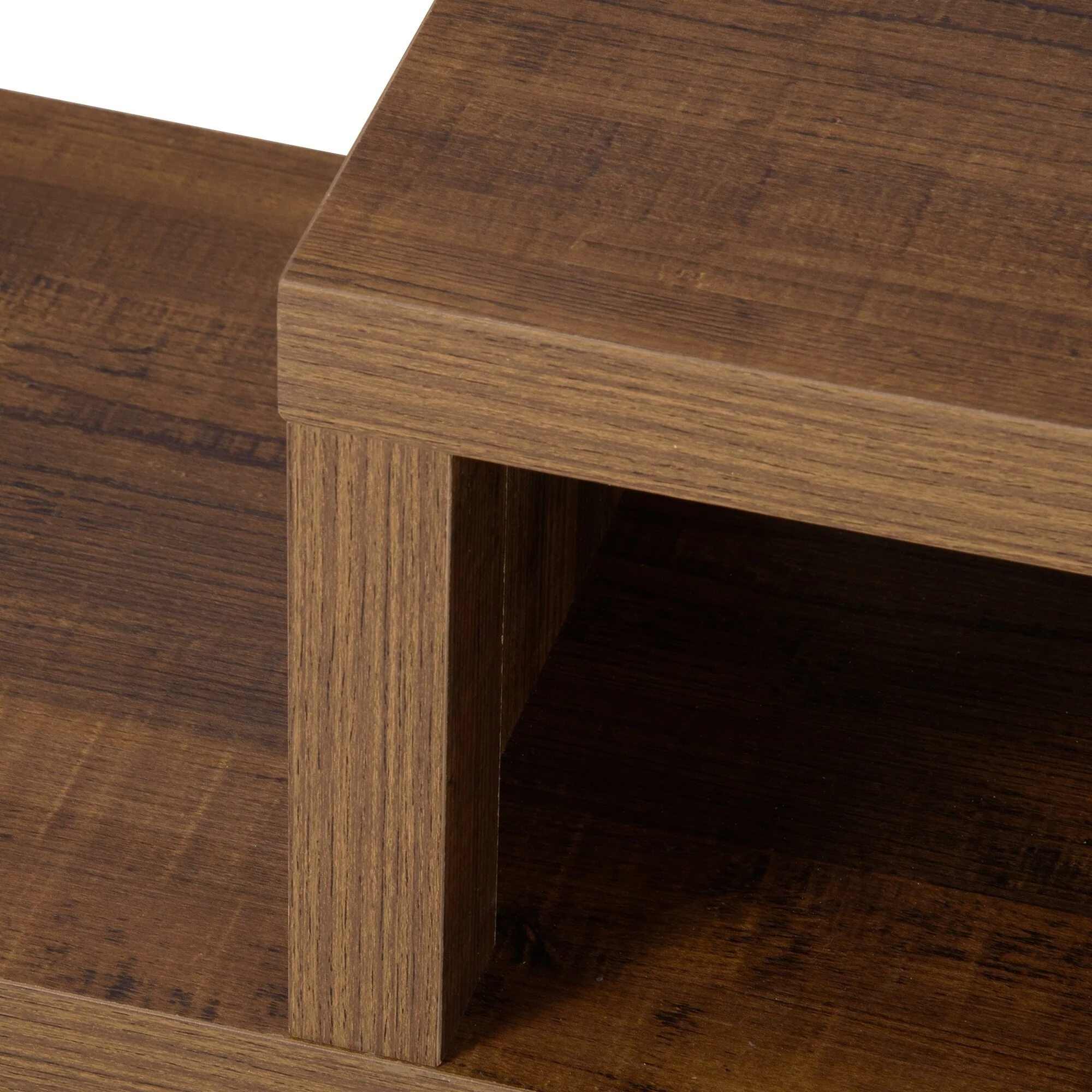 Wood 60 Wall Mounted Media Console with 2-Tier Open Shelves and Two Cable Holes for Under 60 Inch TVs