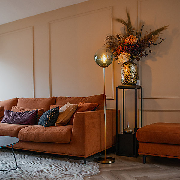 Lampadaire Art déco en laiton avec verre vert - Pallon