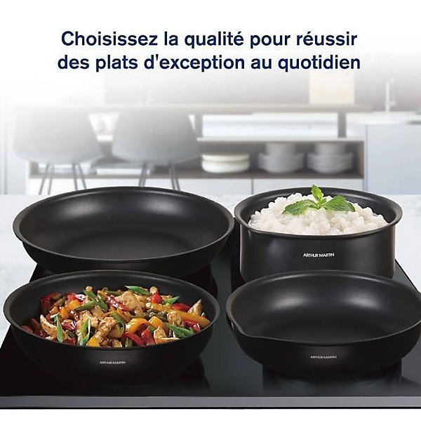 Batterie de cuisine - Tous feux dont induction - Arthur Martin - AM0530 - Aluminium - Anti-adhésif - 20 pieces - Poignée amovi