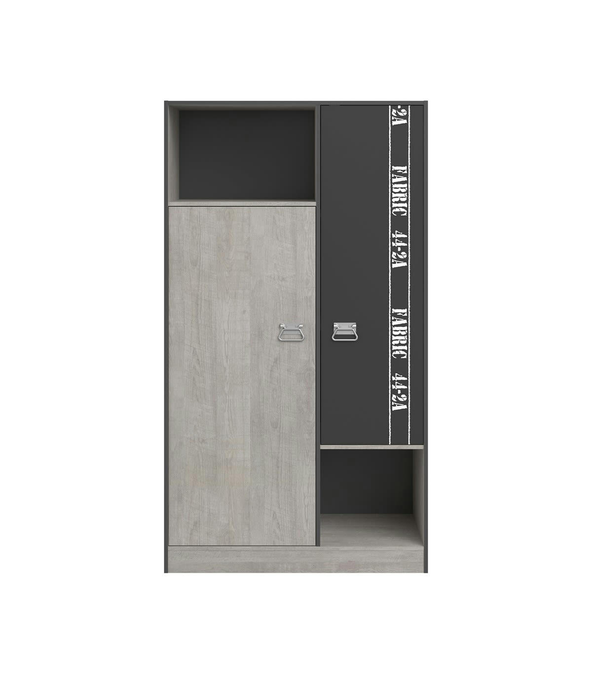 FABRIC - Armoire 2 Portes avec Penderie style Loft L101.4 cm - Gris et noir