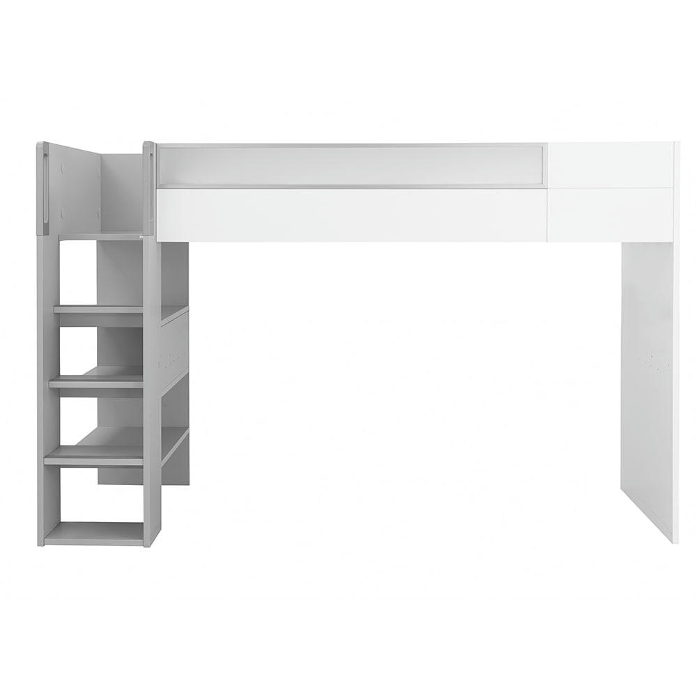 DIMIX - Lit haut blanc 90x200 effet bois blanc/gris