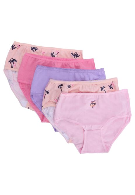 Older Girls 5pk Pink Palm Tree Print Briefs