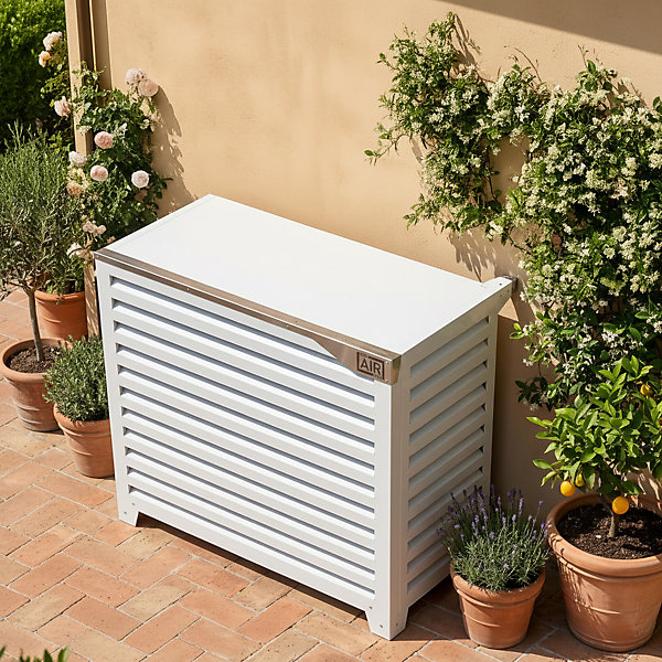 Cache de pompe à chaleur - Big Blade - Blanc - Pose au sol près du mur Taille XL (L 115cm - H 103cm - P 61cm) - Box Air Klima