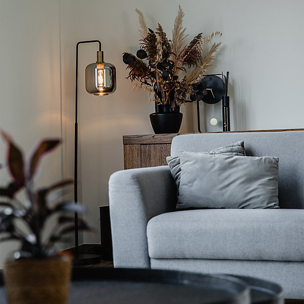 Lampadaire design noir avec verre doré et fumé - Zuzanna