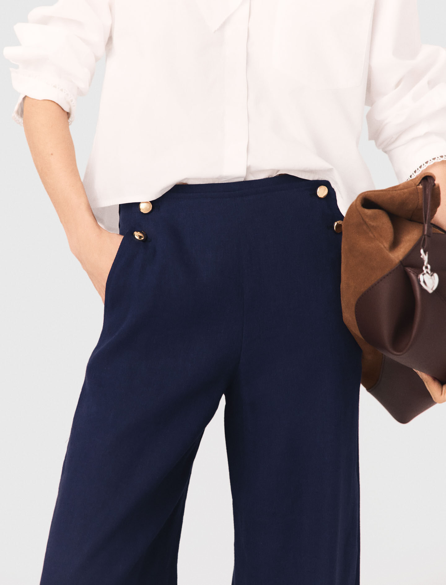 Pantalon à pont en lin mélangé