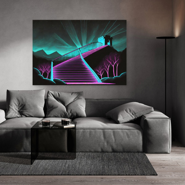 Feeby Obraz na płótnie, Schody neonowe abstrakcja 3D 60x40