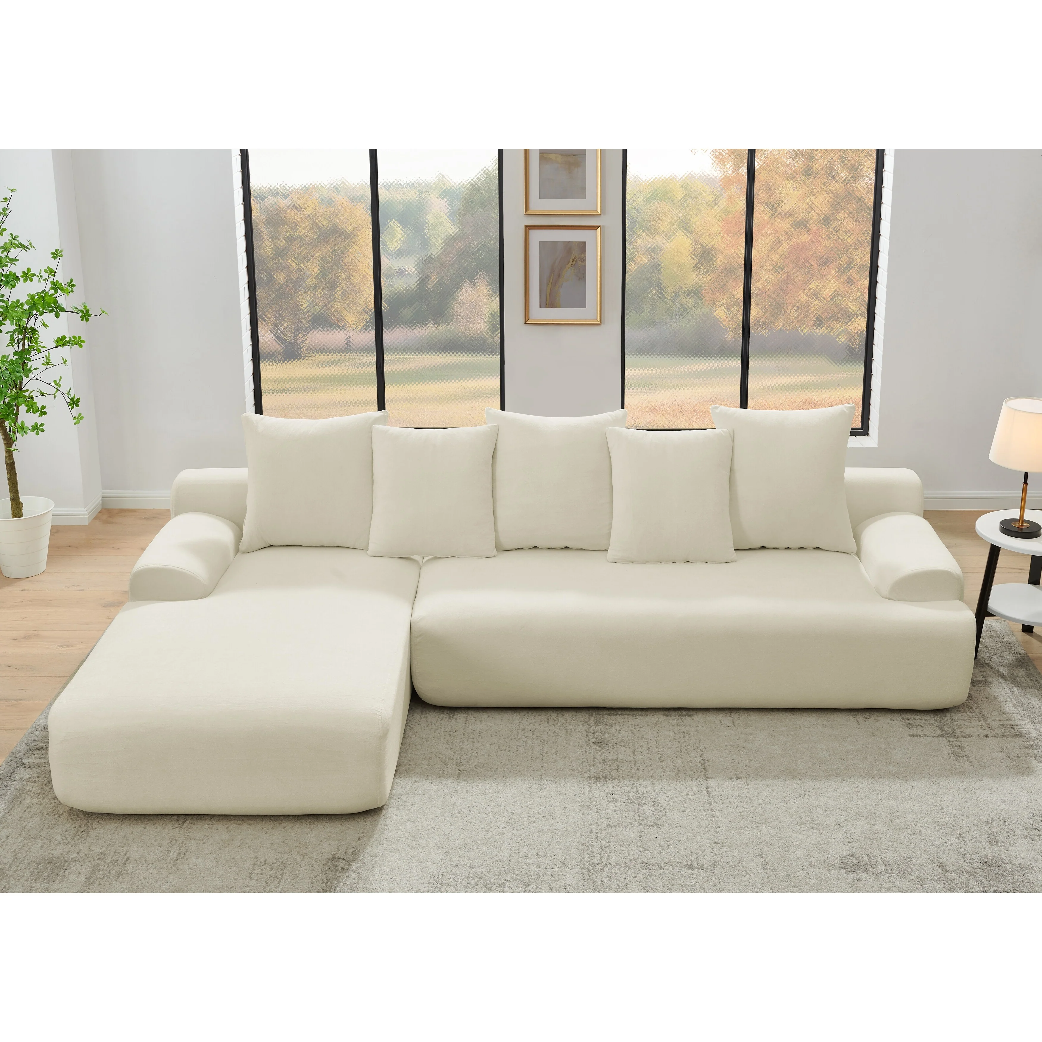 Modern L Shaped Sectional Sofa with Melange Velvet Cushion and Modular 4 Seat Module for Living Room or Guest Room
