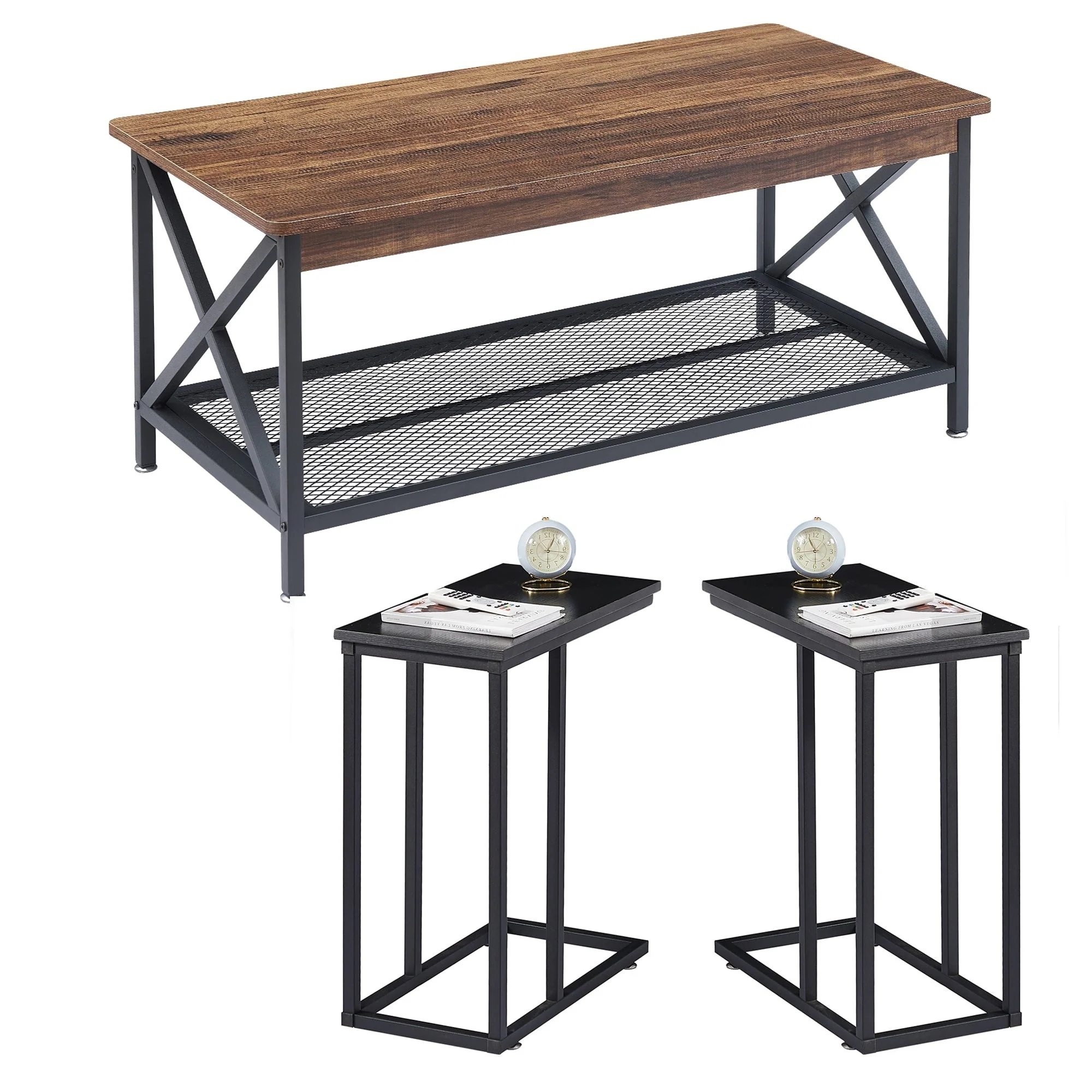 Javlergo 3-pieces Coffee Table Set for Living Room Wood Coffee Table and C End Tables Set of 2