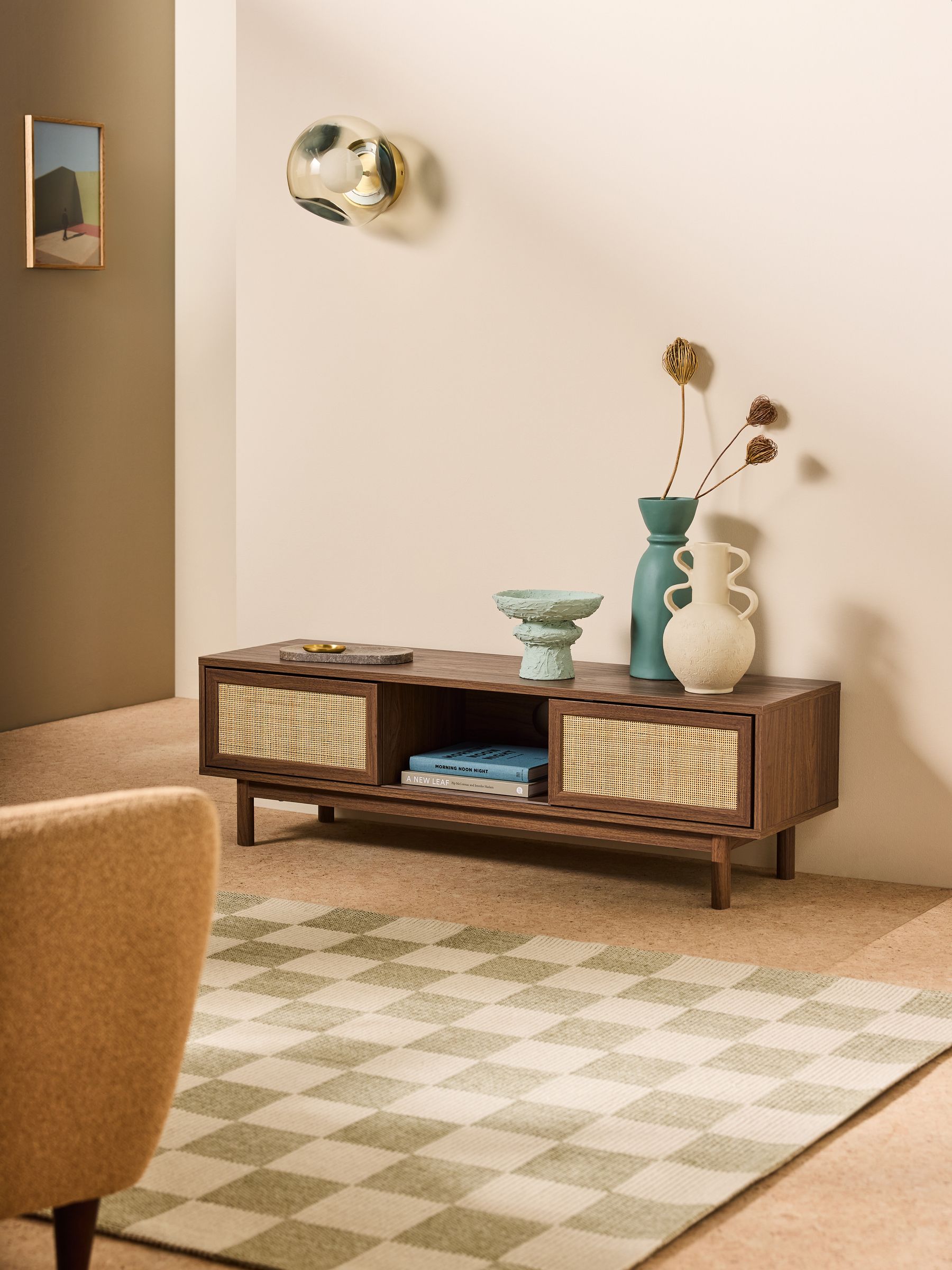 Pavia Rattan Wide Up to 50 Inch TV Unit in Dark Oak Effect