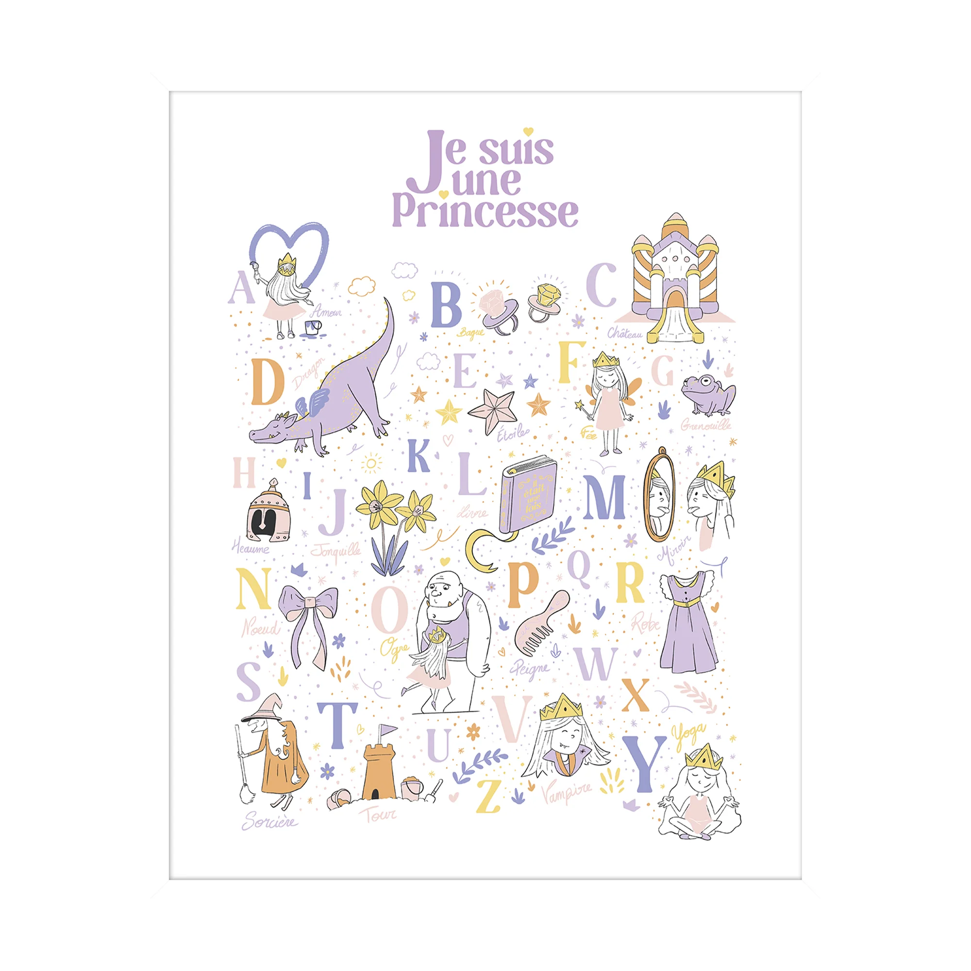 4MURS Tableau ABECEDAIRE JE SUIS UNE PRINCESSE multicolore