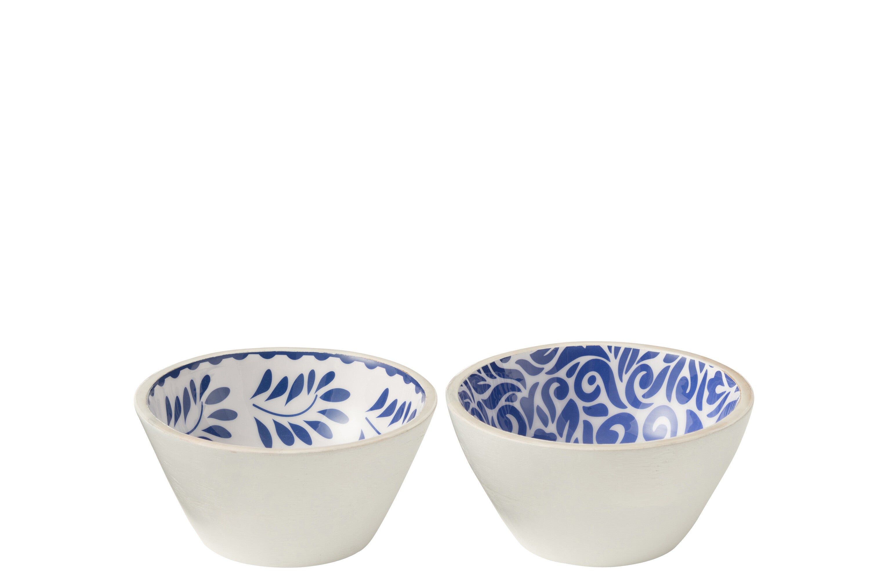 J-Line kom Bloemen - hout - blauw/wit - medium - 2 stuks