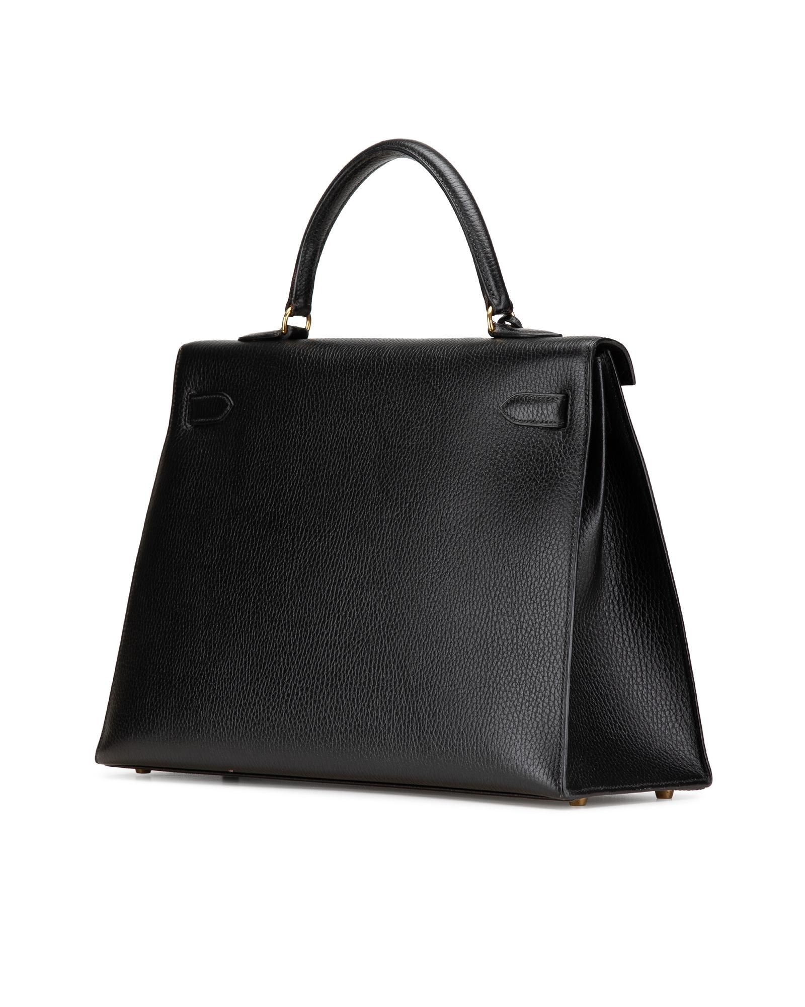 Hermes Preloved Kelly 32cm Leather Handbag Wo - Black Satchel