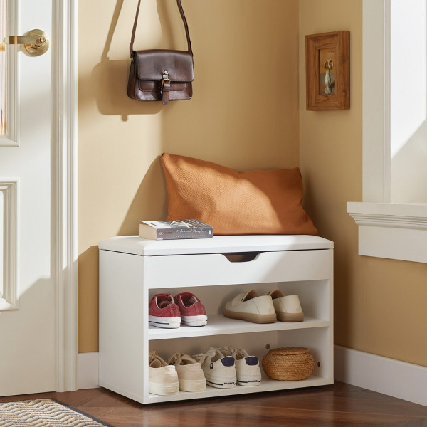 SoBuy Ławka na buty Biały 60x30x44cm Funkcjonalny FSR25-W