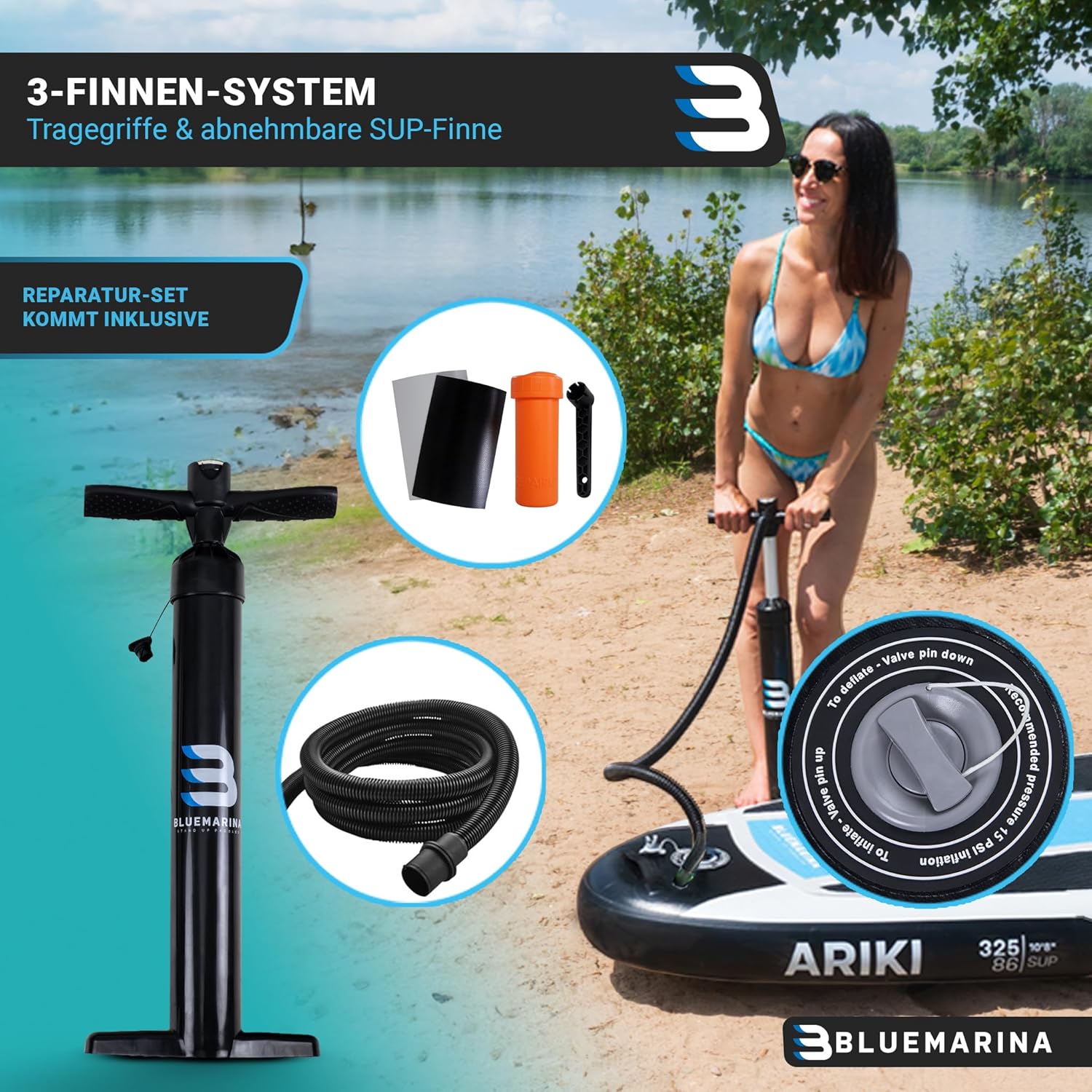 Bluemarina Stand Up Paddling Board Ariki | 𝟓 𝐉𝐀𝐇𝐑𝐄 𝐆𝐀𝐑𝐀𝐍𝐓𝐈𝐄 - SUP Board - Stand Up Paddle - Surfbrett | 325x86x15cm 140kg
