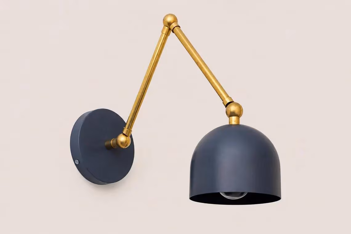 Modern Brass Wall Sconce, Adjustable Swing Arm Wall Lamp, Mid Century Dome Light, Bedside Reading Lamp, Vintage Articulated Wall Sconce