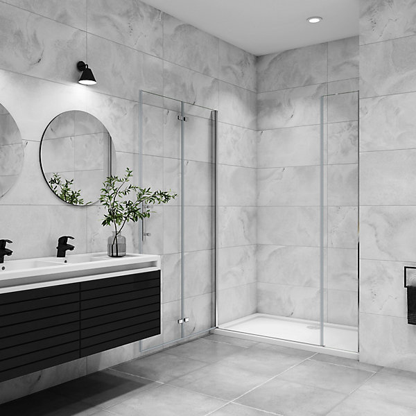AICA porte de douche pivotante 100x185cm porte de douche pliante avec un élément fixe en 6mm verre anticalcaire
