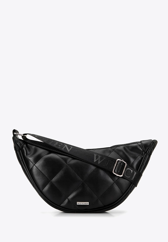 Damska torebka crossbody w geometryczne przeszycia czarno - srebrna