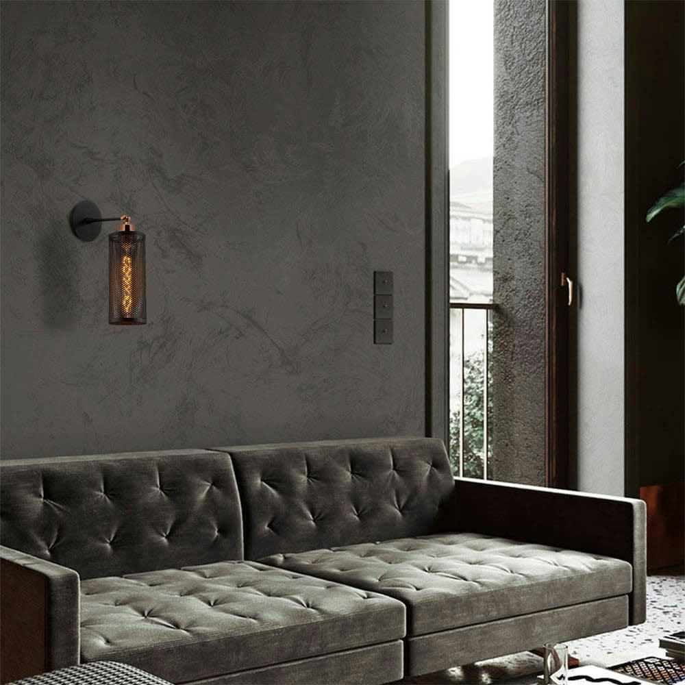 MARISMO - Applique murale noire moderne avec abat-jour cylindrique en maille