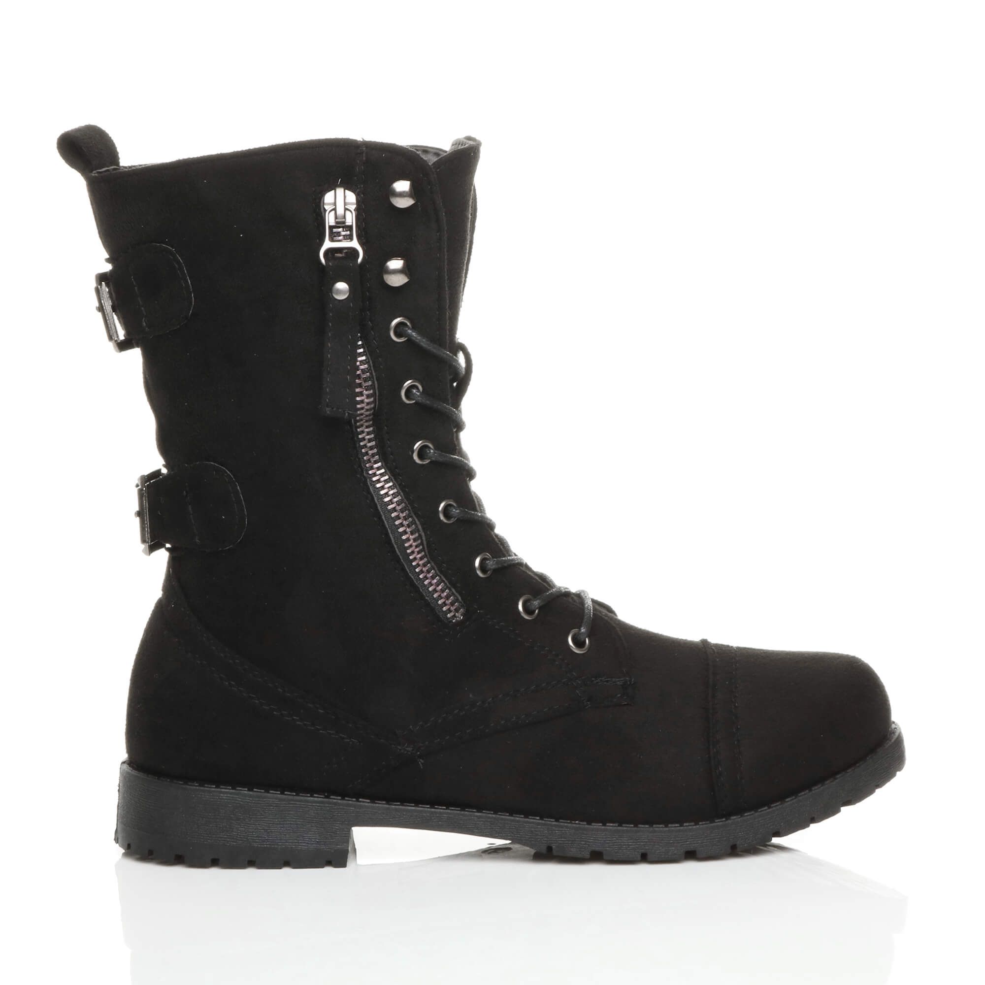 AJVANI Lace Up Zips Military Biker Ankle Boots