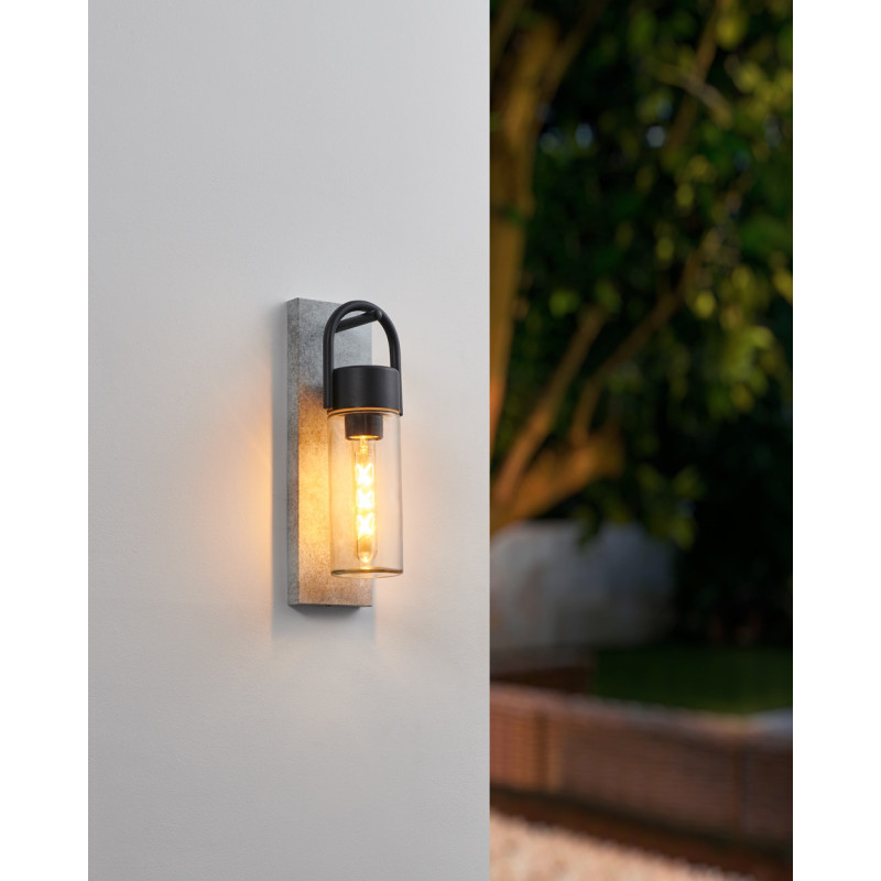 Applique extérieure Carraro noire et béton E27 28 W EGLO