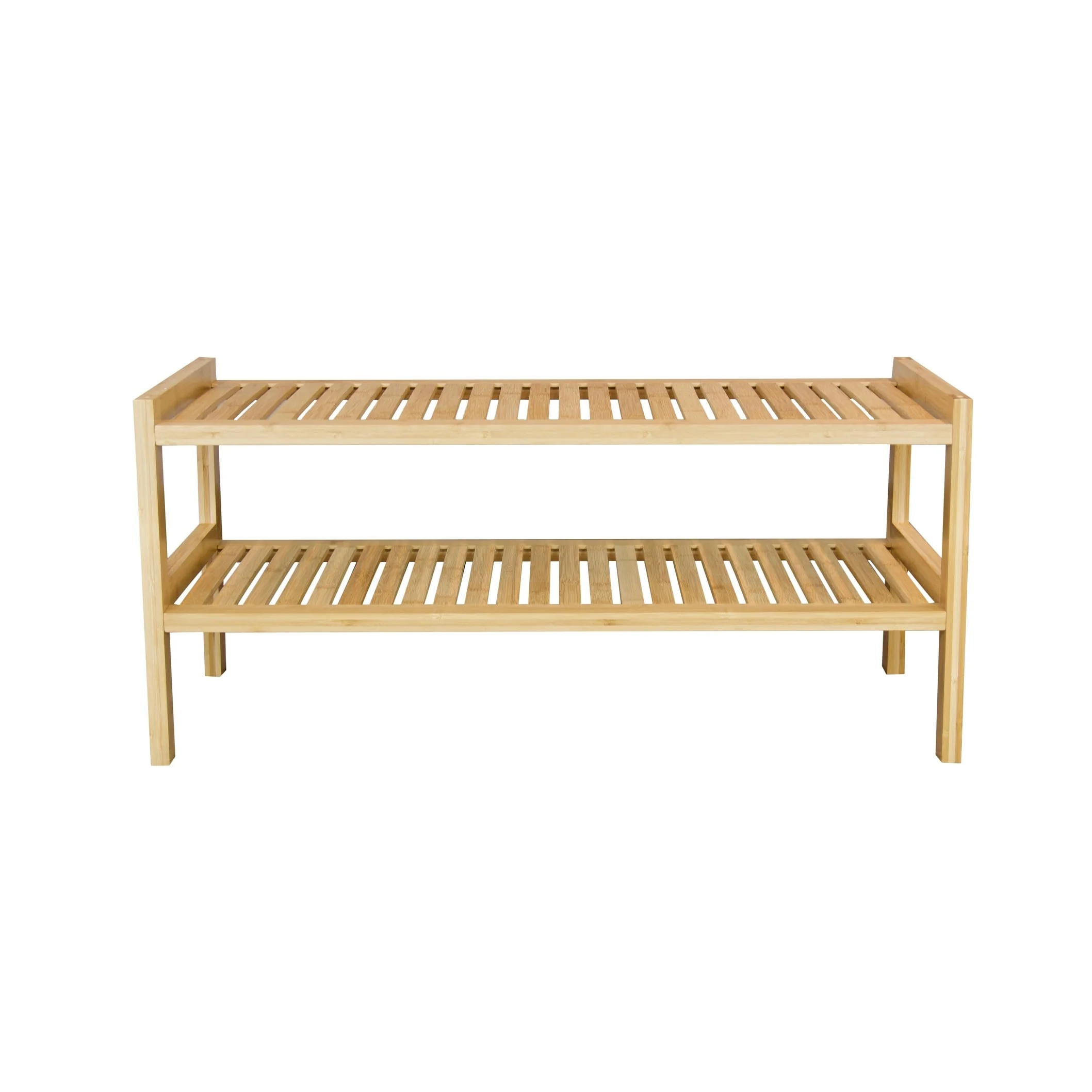 2 Tier Slatted Stackable Solid Bamboo Shoe Rack - 2-Tier