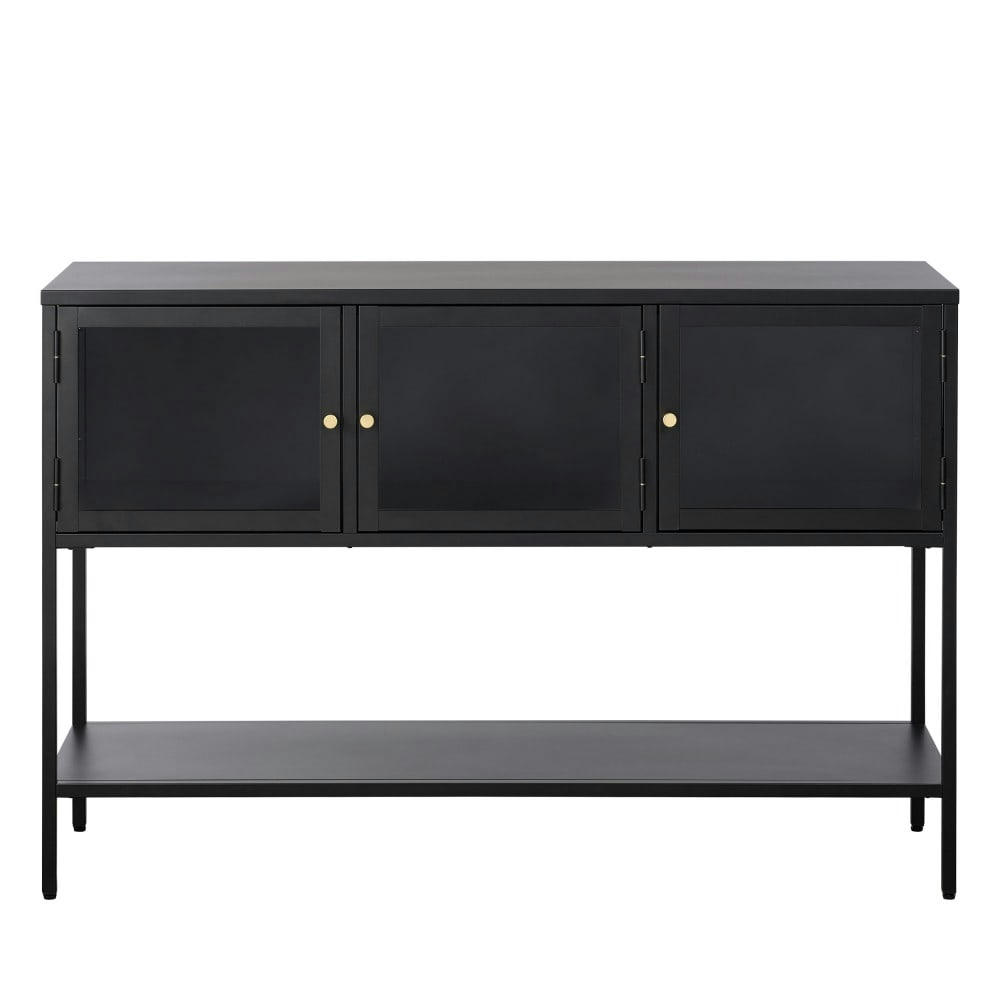 ADARE - Buffet 3 portes en verre trempé et métal L132cm noir