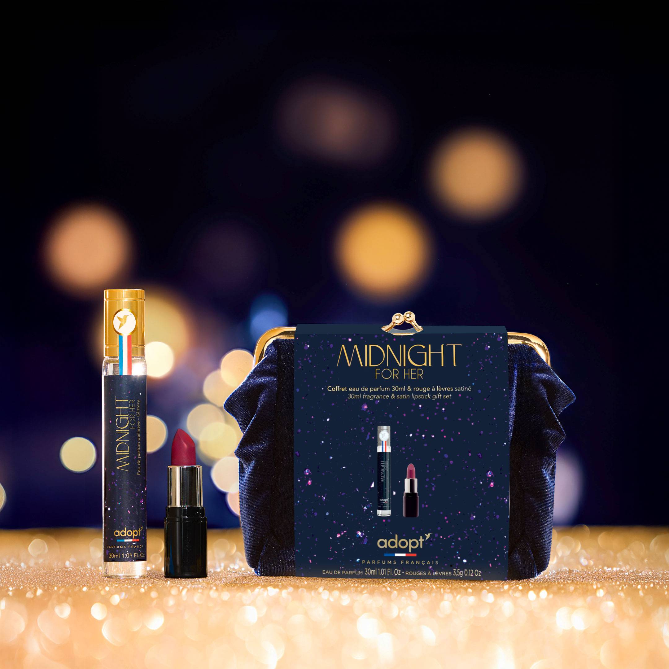 Trousse Midnight for Her   Rouge à Lèvres SatinéTrousse Eau de parfum 30 ml   Rouge à Lèvres Satiné Purple Para