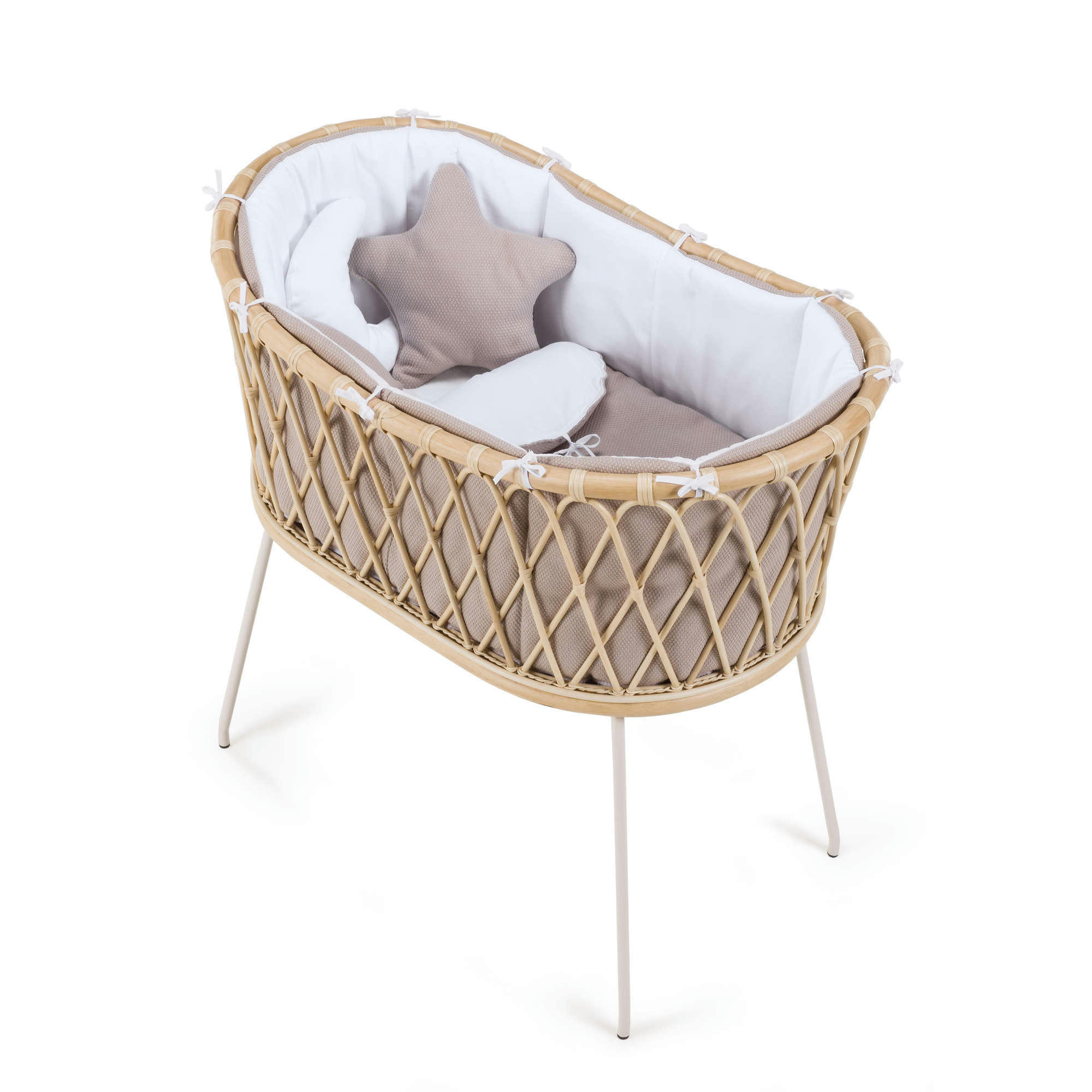 YAKARTA - Berceau en rotin 48x78 cm pour bébé avec textile en bleu