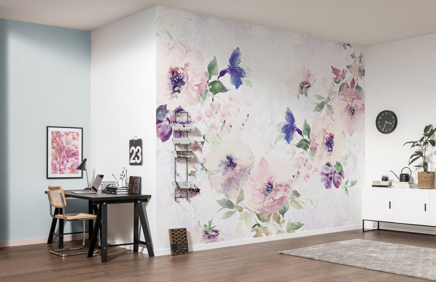 Komar fotobehang bloemen roze en blauw - 300 x 250 cm - 610012
