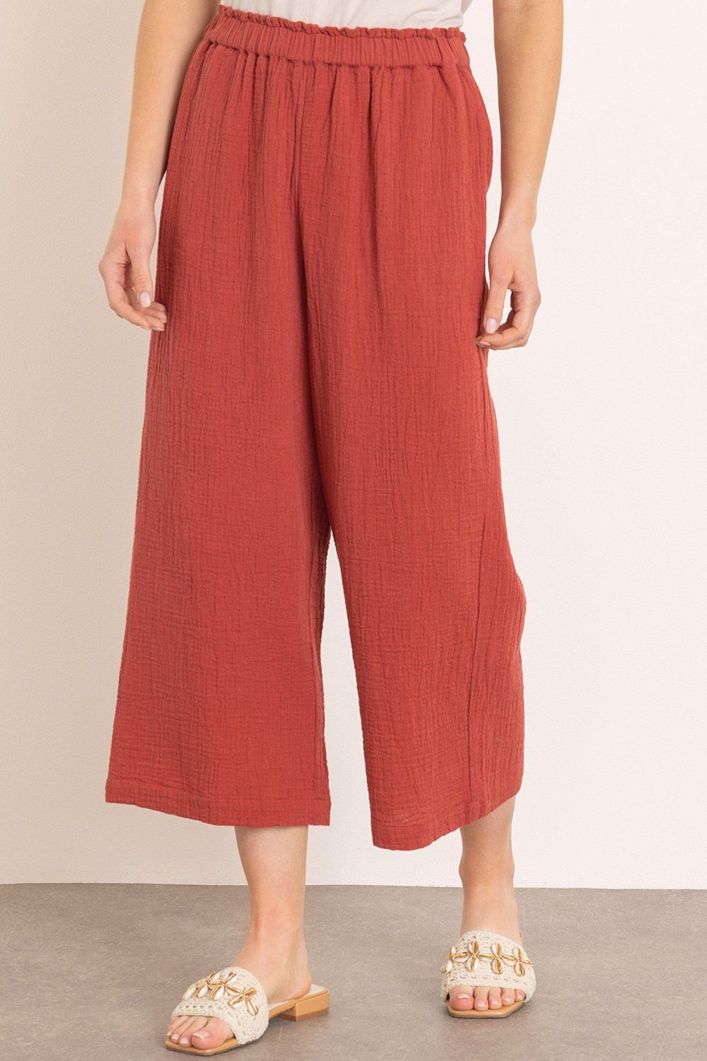 Klass. Wide Leg Cropped Cotton Pull On Trousers