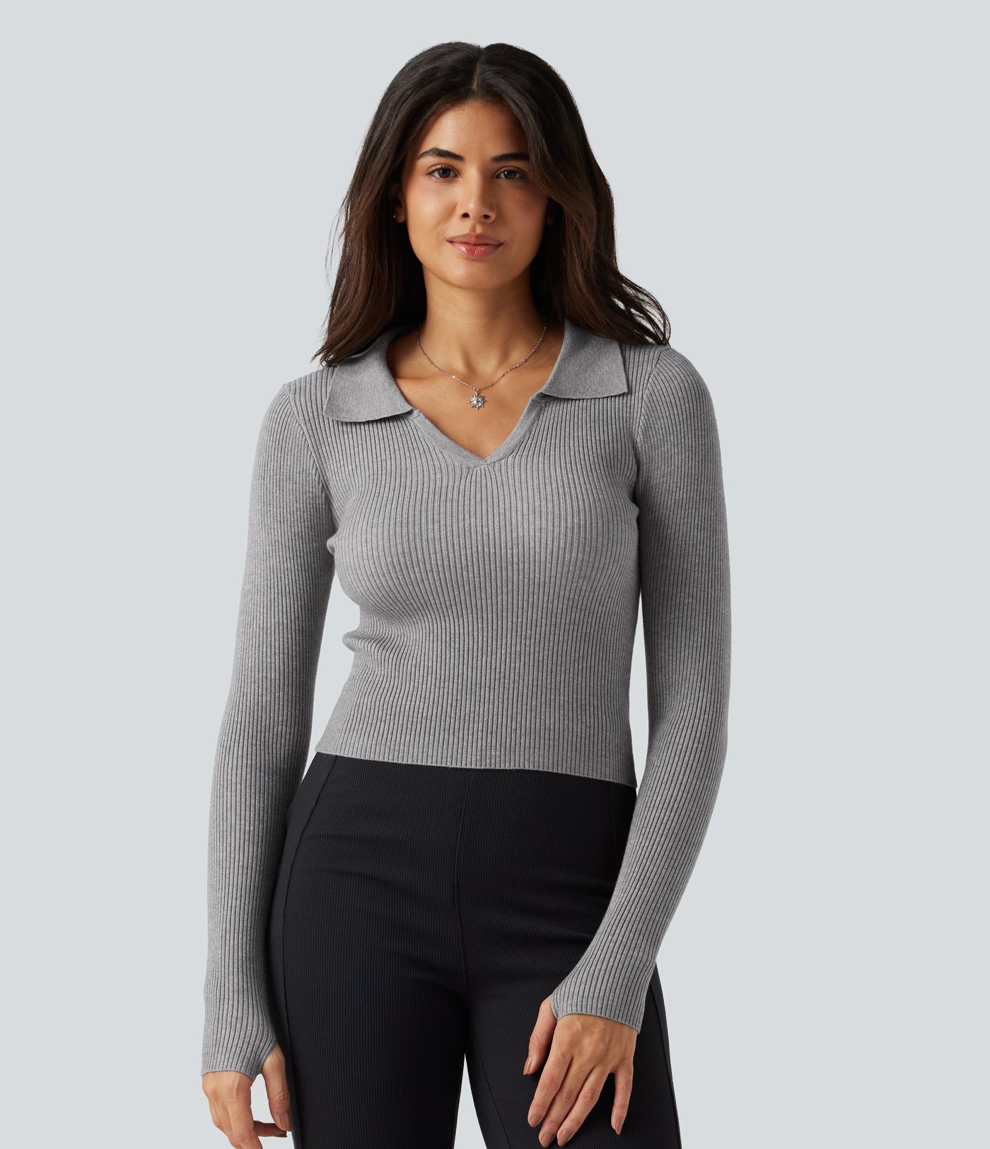 Pull de bureau à col revers, manches longues et passe-pouces