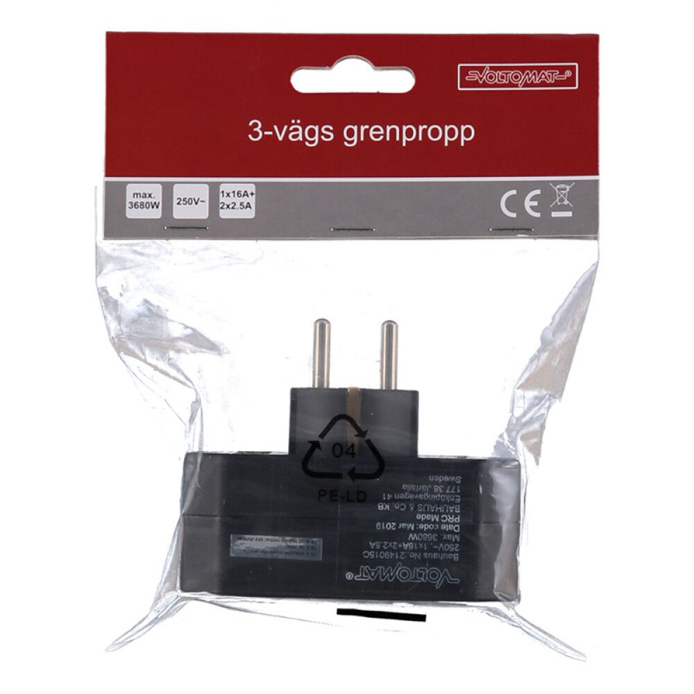 FORGRENINGSKONTAKT VOLTOMAT 2EU 1SCHUKO 250V SORT