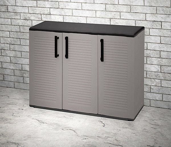 Armoire d'extérieur Darmellin, Armoire de balcon polyvalente, 102x37h84 cm, Gris et Noir, Finition rayée