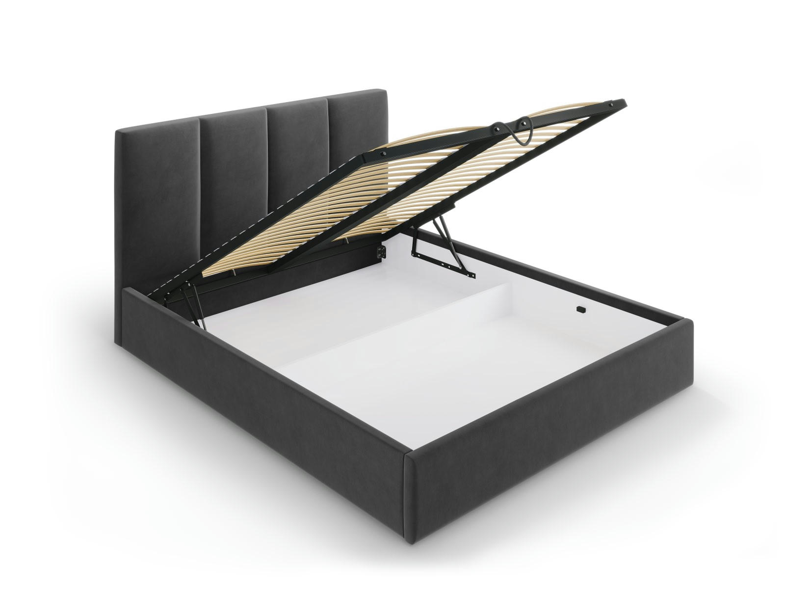 PYLA - Lit coffre avec tête de lit 160x200 cm en velours gris foncé