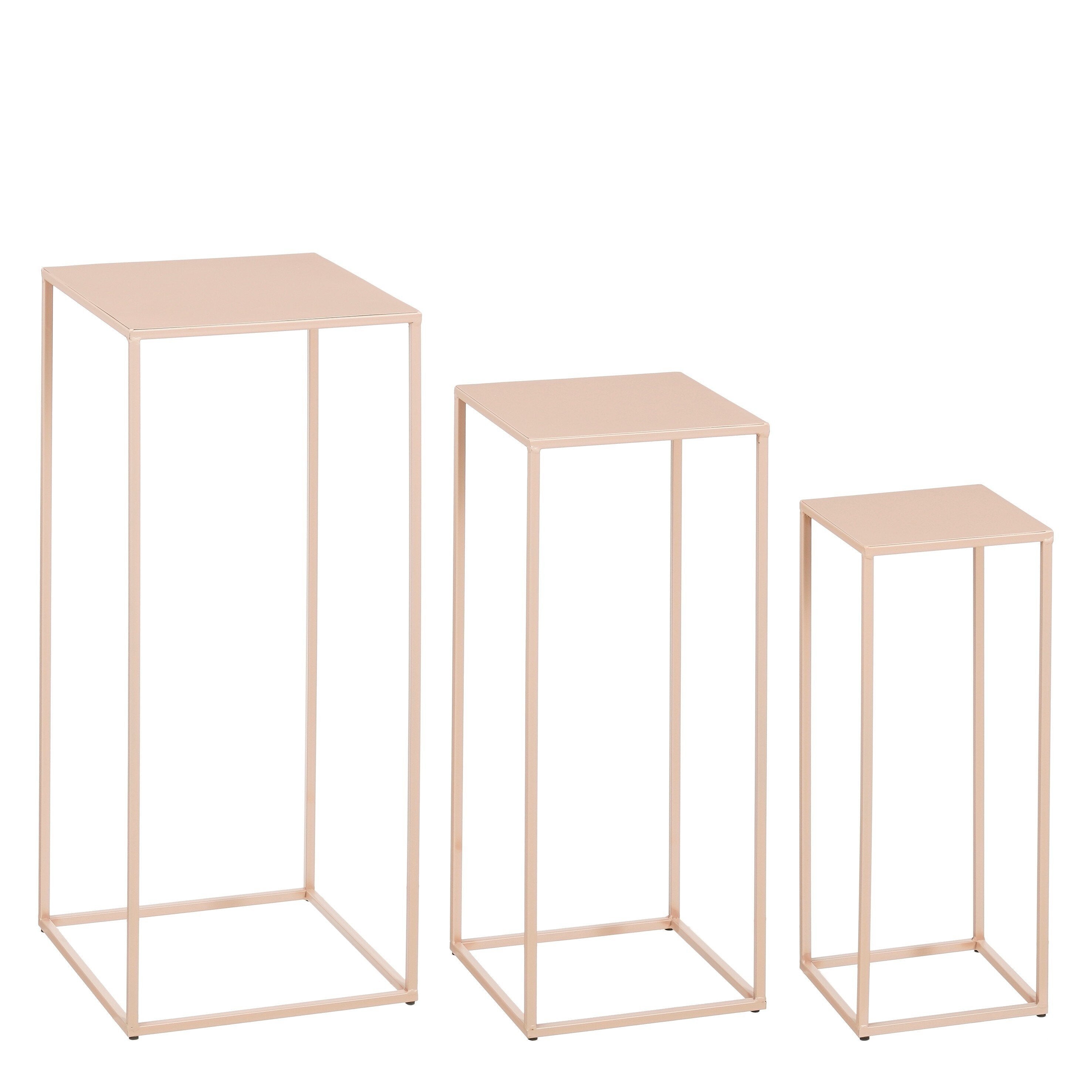 Mica Decorations Quinty Bijzettafel - Set van 3 - L30 x B30 x H70 cm - IJzer - Lichtroze