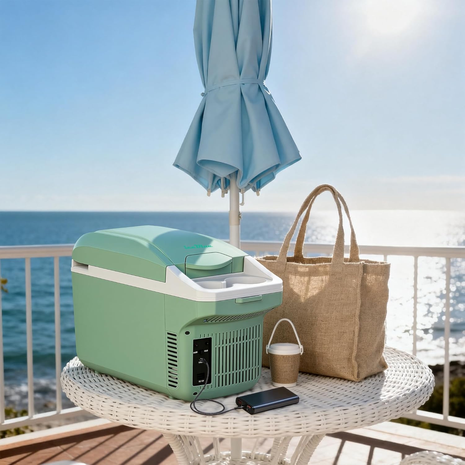 Iceblue Electric Cooler with Type-C, 8 Liter /11 Cans Mini Fridge with Belt, 9V Type-C Thermoelectric Dual-use Car Refrigerator, Car Fridge for Car, Dorm, Travel, Picnic, Gift - Green