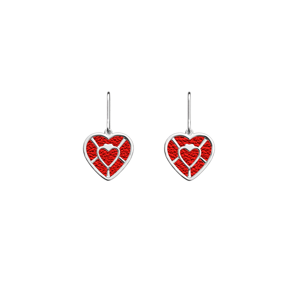 Boucles d'oreilles Cœur, cuirs réversibles Glamour / Rouge Passion