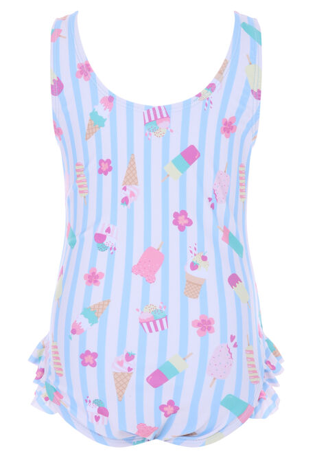 Younger Girls Blue Stripe Ice Cream Swimsuit