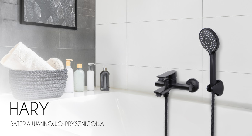 Bateria wannowa prysznicowa ścienna natryskowa czarna mat loft - Yoka