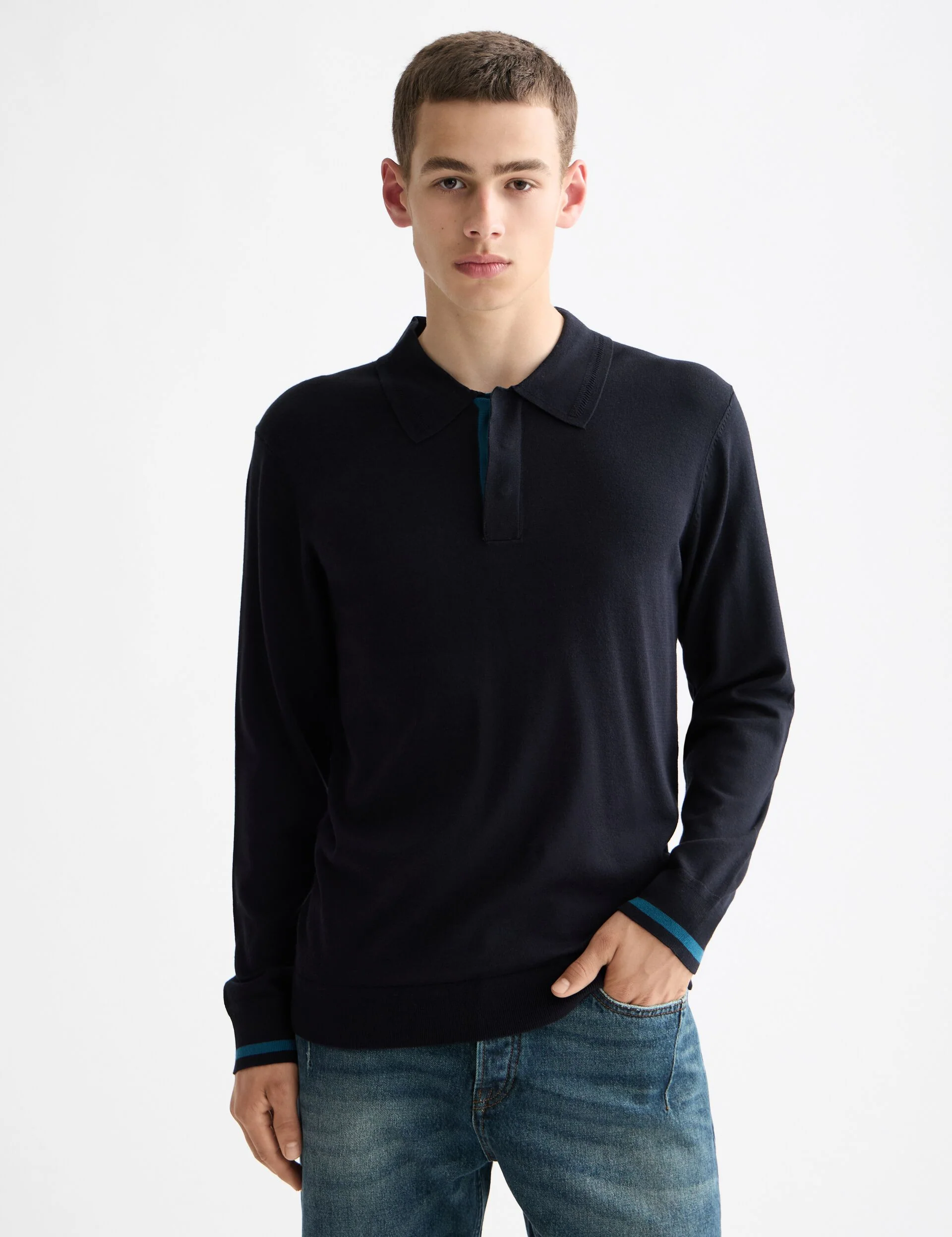 Ecovero Blend Knitted Long Sleeve Polo