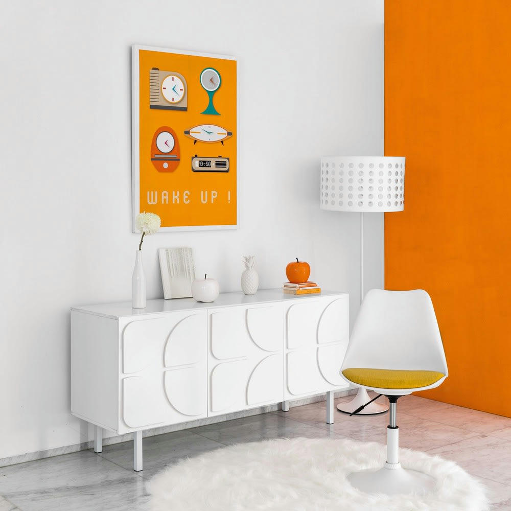 Furil - Tapis rond shaggy imitation fourrure  blanche D.140cm