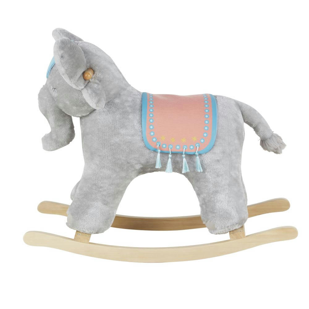 - Elephant à bascule gris, rose et bleu