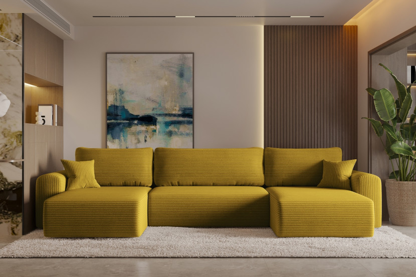 Sofa w kształcie U CAPRI narożnik, tkanina Poso, wiele kolorów Żółty