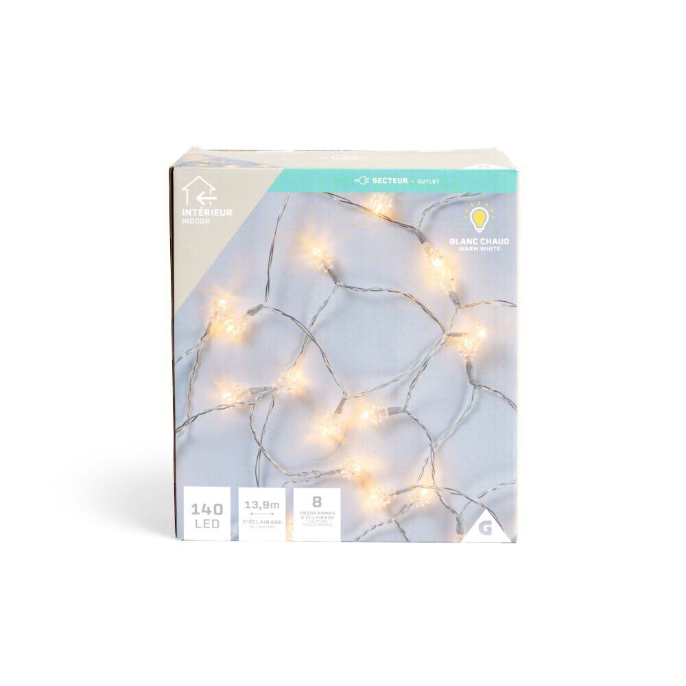 Guirlande lumineuse diamant 140LED blanc chaud 13,9m