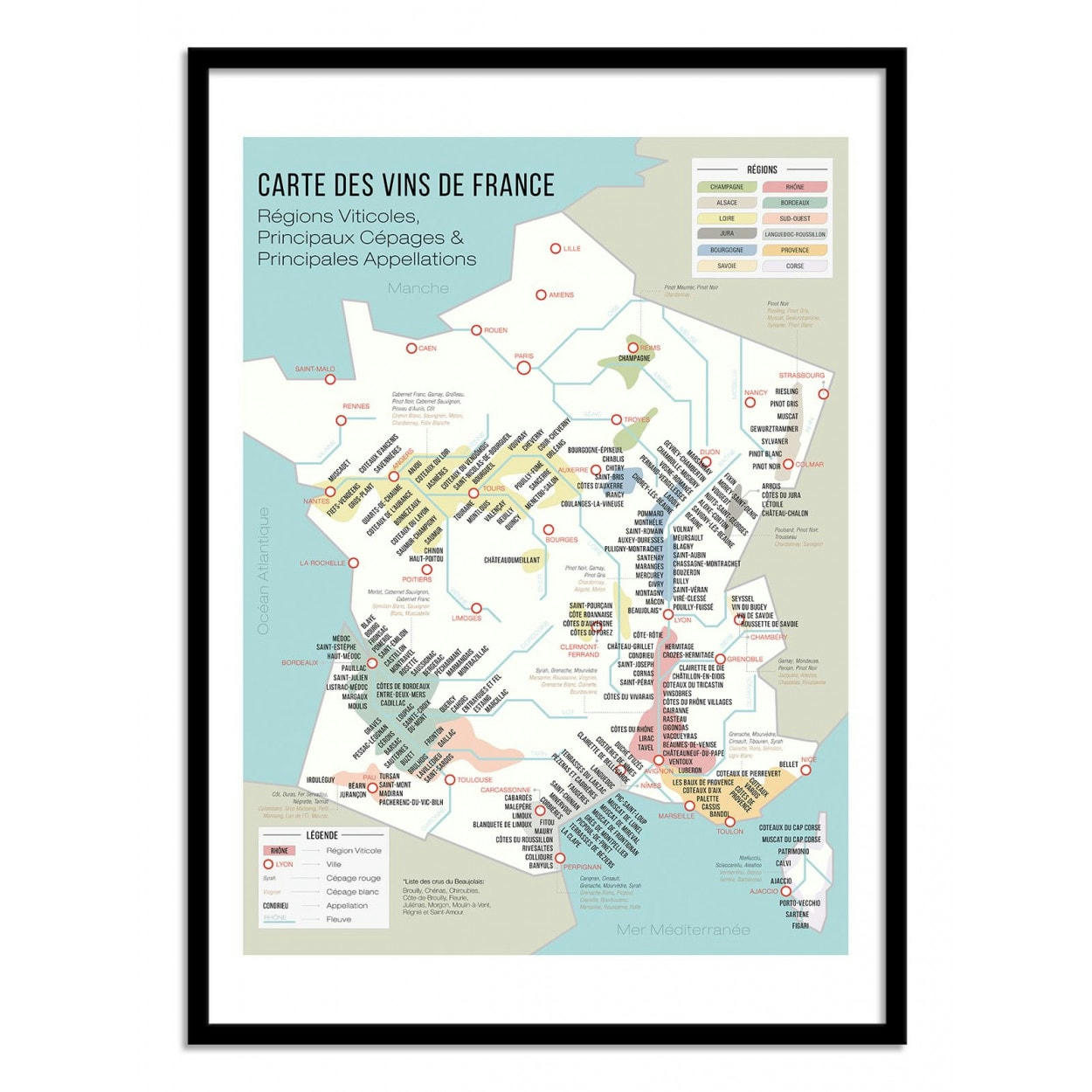 FROG POSTERS - CARTE DES VINS DE FRANCE - FROG POSTERS - Affiche d'art 30 x 40 cm