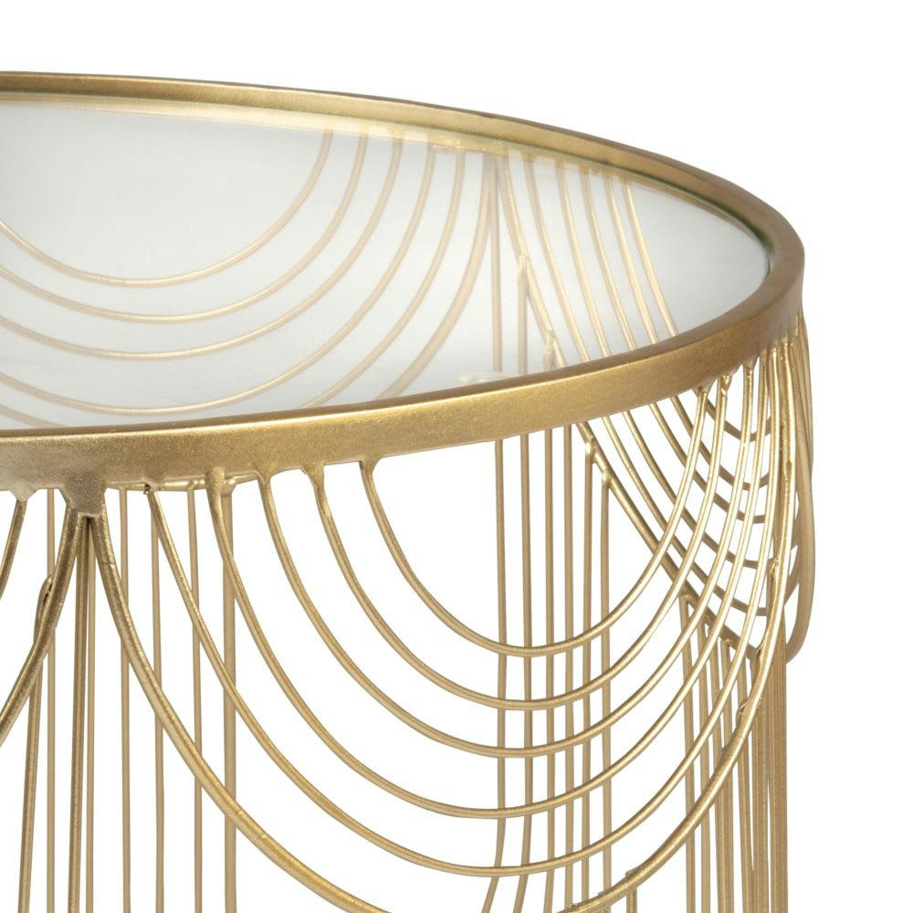 AURA - Bout de canapé en verre trempé et métal filaire doré