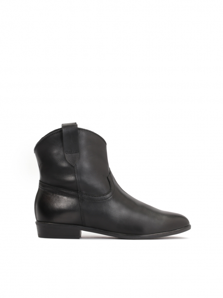 Black leather cowboy boots with low heel