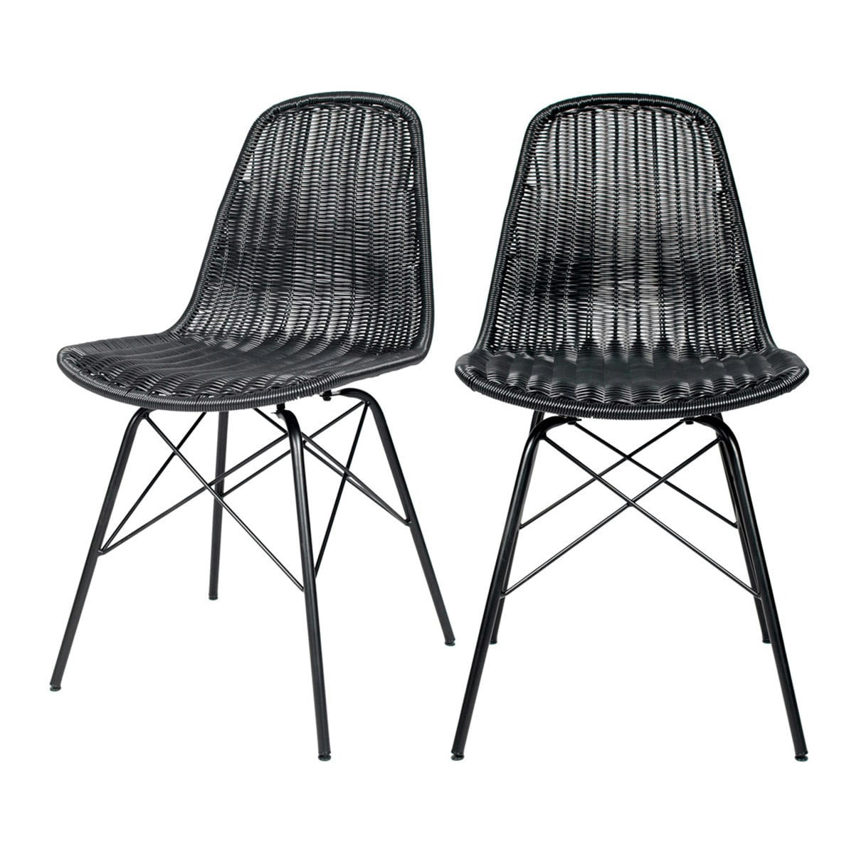 TIPTUR - Chaise en résine tressée noir (lot de 2)